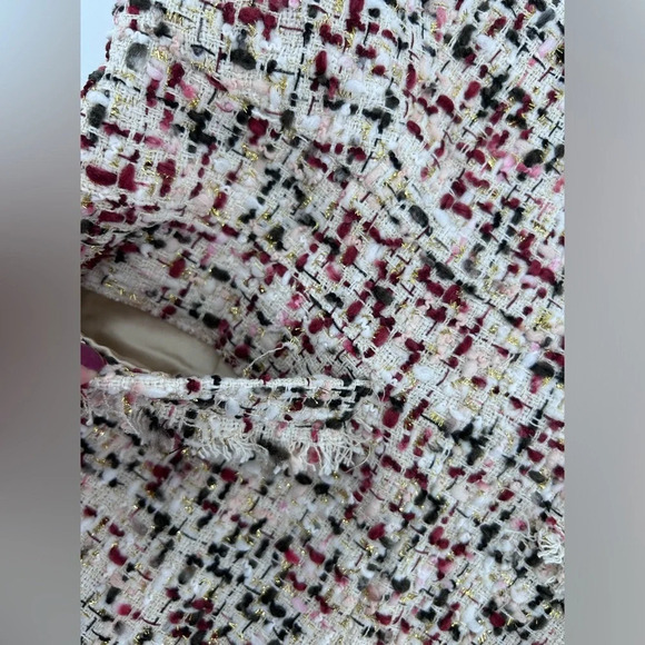 NWT En Saison Everleigh Midi Tweed Dress Beige Burgundy Size S - Picture 9 of 13